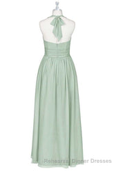 Sage Green Chiffon Halter Backless A-Line Bridesmaid Dress